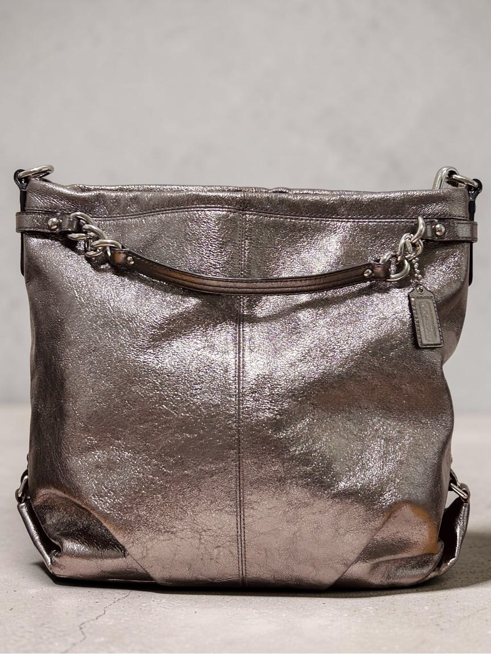 COACH Brooke Metallic Pewter Leather Hobo Shoulder Bag - Picture 2 of 11